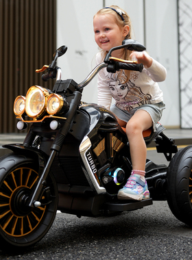 儿童摩托车电动车三轮车可坐大人男孩双人超大号玩具车女宝宝童车