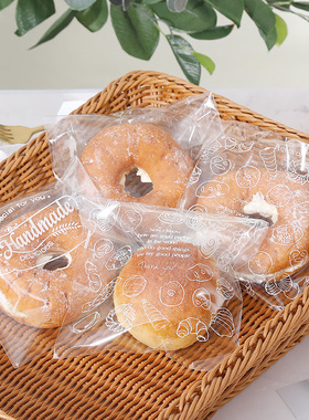 烘焙面包包装袋吐司自粘袋透明甜甜圈塑料袋手绘加厚9丝15*18+3cm
