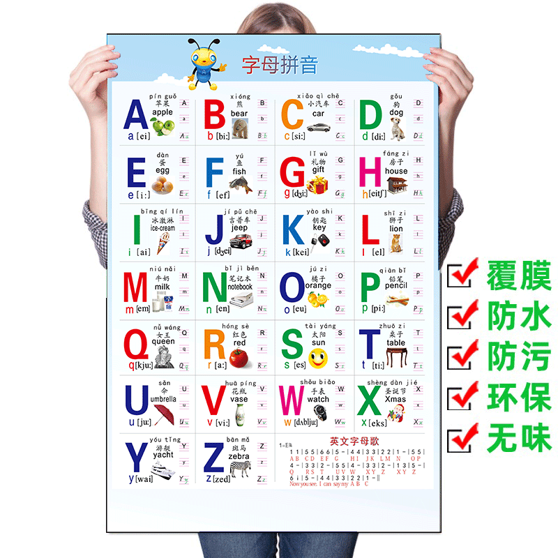 26个英文字母表墙贴幼儿园小学一年级拼音abcd字母表英语单词挂图