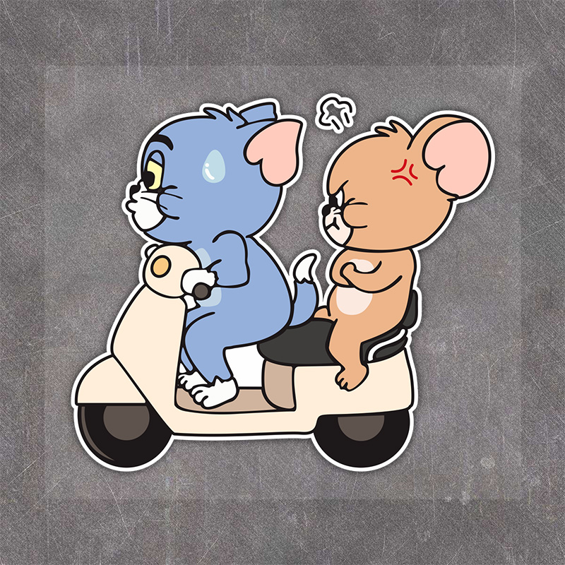 猫和老鼠电动车贴纸可爱创意车身划痕遮挡汤姆猫骑摩托车搞笑车贴