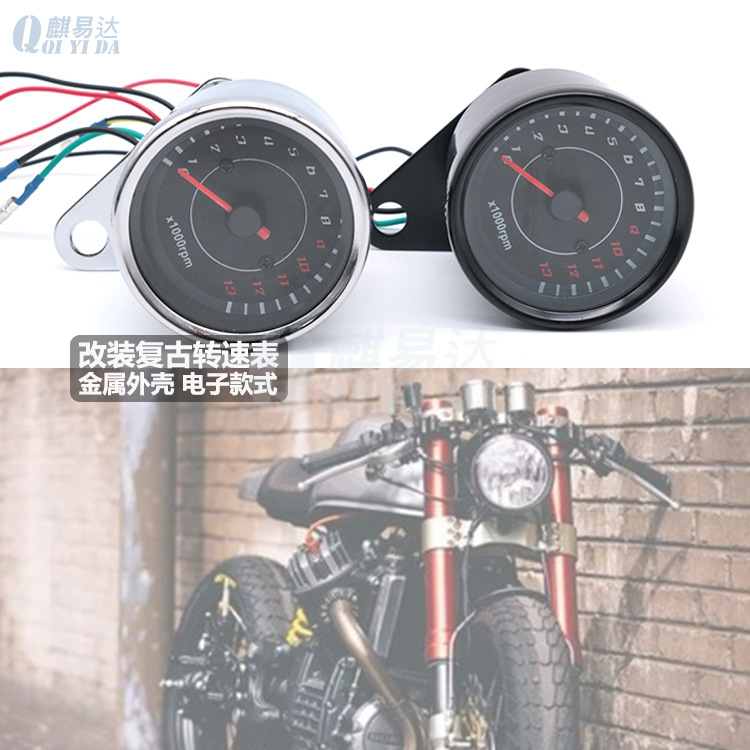 适用摩托车改装电感转速表指针式仪表复古转速表LED双色背光12V
