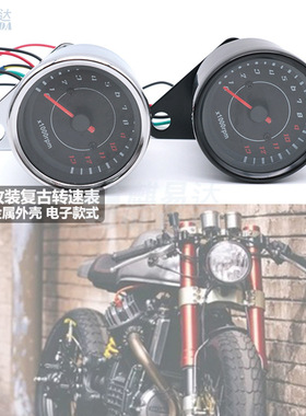 适用摩托车改装电感转速表指针式仪表复古转速表LED双色背光12V