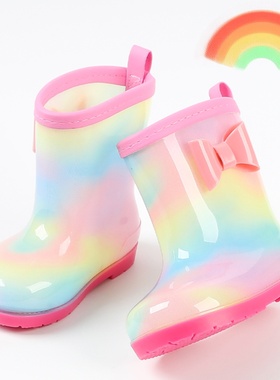 儿童雨鞋公主女童幼儿园宝宝防滑雨靴水鞋中小孩加绒水靴可爱彩虹