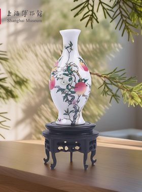 上海博物馆橄榄瓶摆件仿清雍正景德镇窑粉彩蝠桃纹瓶缩件小瓷花瓶