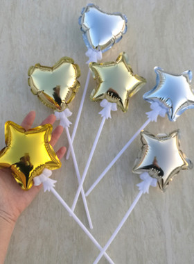 4寸10cm五角星自动充气球迷你小气球生日蛋糕插旗派对儿童礼物