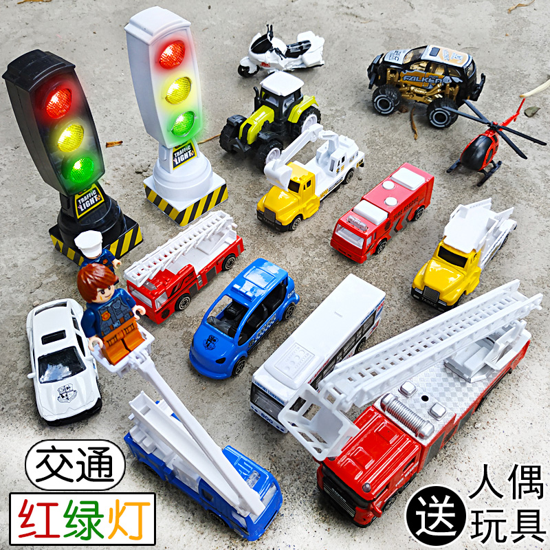男孩交通信号灯红绿灯警察消防云梯小汽车摩托公交车飞机儿童玩具