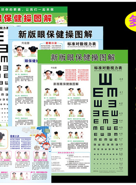 新版眼保健操图解挂图幼儿园学校班级墙贴眼保健图标准对数视力表