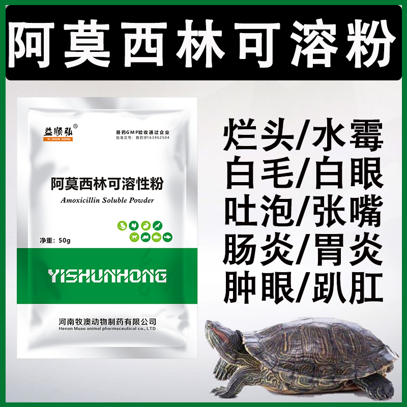 水族观赏鱼药阿莫西林可溶性粉宠物龟用治疗肠炎肺炎乌龟腐皮烂甲