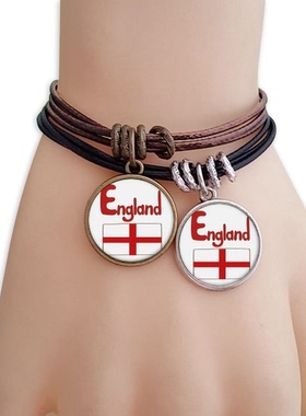 英格兰国旗红色图案黑棕手链对饰品情侣礼物礼品