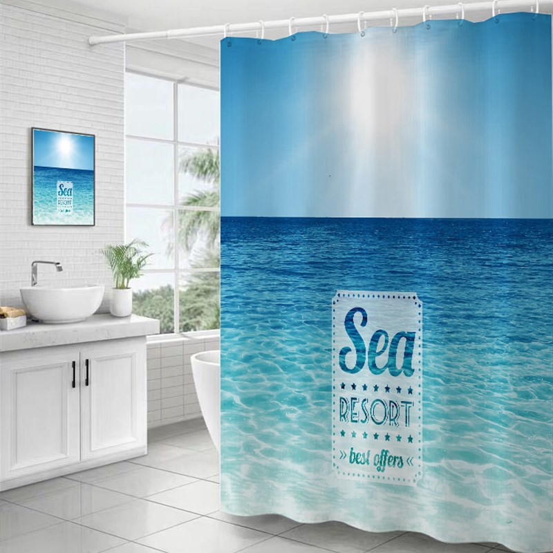 现代卡通海洋浴帘定制防水加厚防霉卫生间欧式浴室帘创意隔断帘子