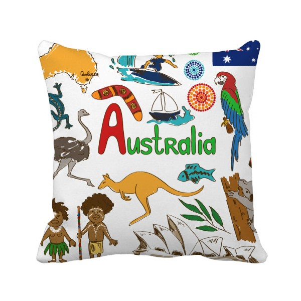 澳大利亚民俗地标动物插画 方形抱枕靠枕沙发靠垫双面含芯礼物