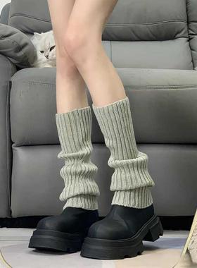 日系护膝针织堆堆袜子灰色小腿套女春秋保暖冬季jk及膝个性长袜套