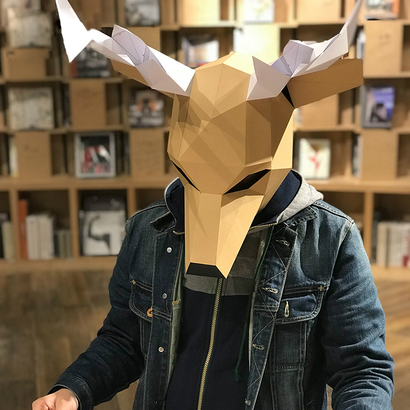 万圣节可爱鹿头套纸模动物头套创意手工diy搞怪成人面具演出道具