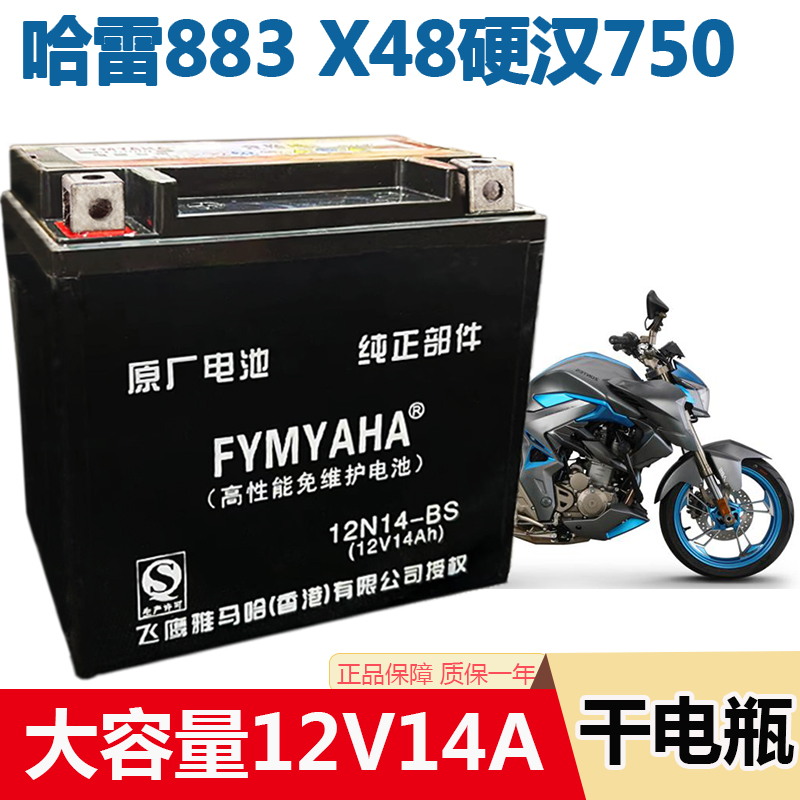 摩托车12v14A免维护干电池YTX14-BS哈雷883电瓶x48硬汉750免维护