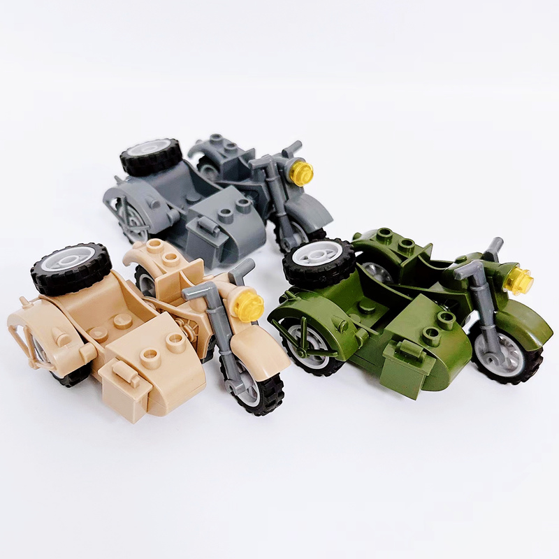 中国积木三轮摩托车二战军事人仔拼装玩具男孩子警察巡逻警车礼物
