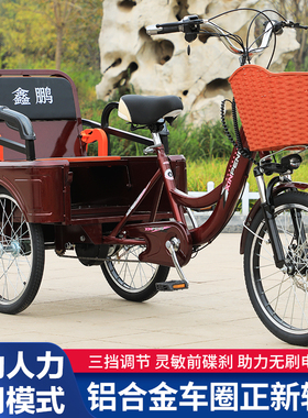 老年脚踏电动两用三轮车小型脚踏代步车成人轻便电客货三轮自行车