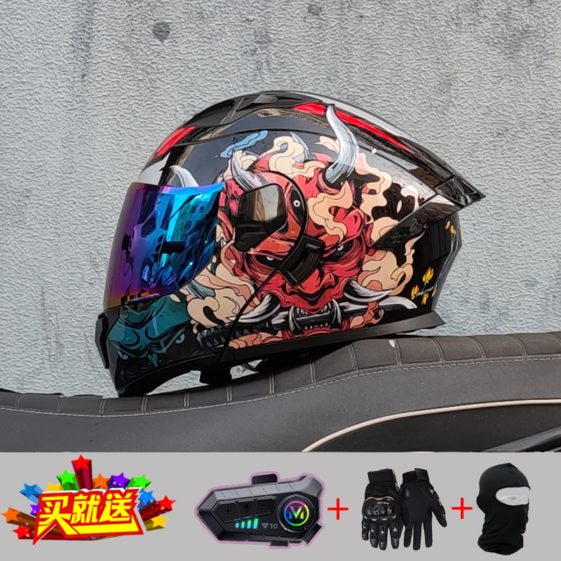 ORZ摩托车头盔双镜片揭面盔男女摩旅蓝牙全盔四季尾翼新3C认证