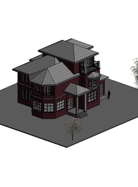 Revit欧式小别墅BIM三维建模成品三层模型2020版本无CAD图纸