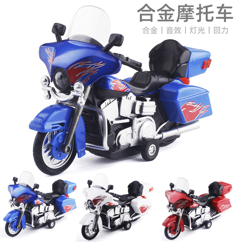 警车巡逻声光仿真摩托车模型玩具回力声光儿童玩具车男孩礼物