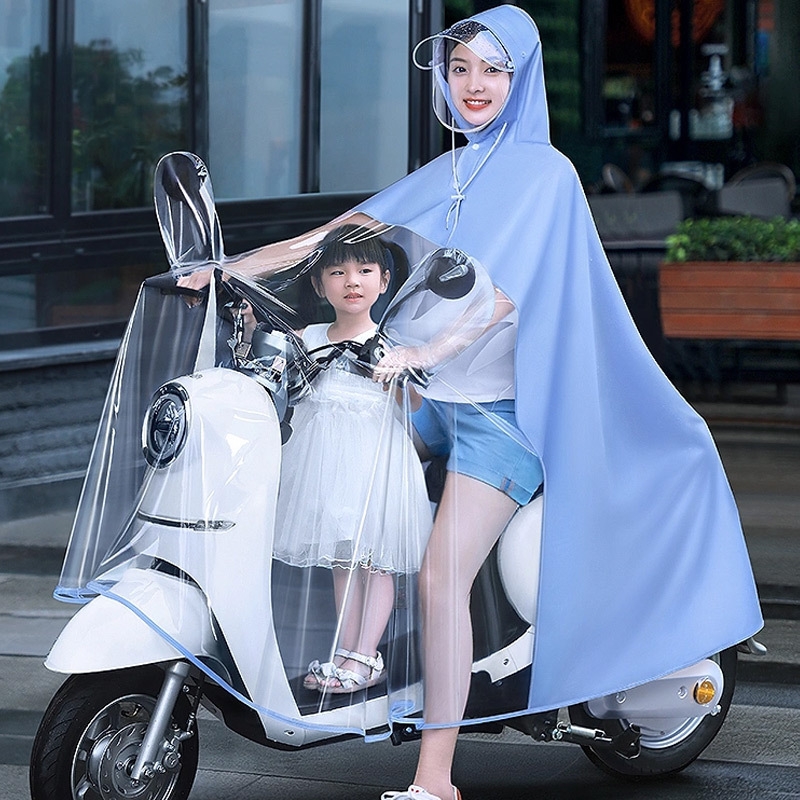 雨衣电动车双人母子女亲子长款全身防暴雨摩托车专用透明雨披超大