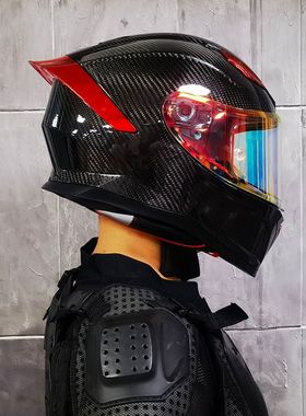 碳纤维摩托车头盔男全盔女黑武士机车赛大尾翼蓝牙槽ORZ闪电头盔