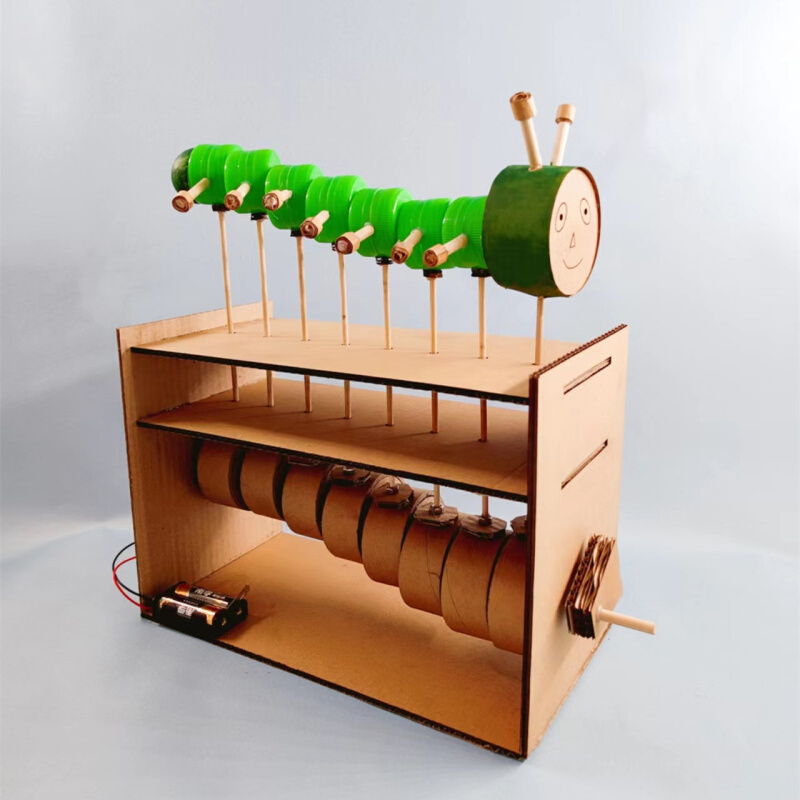 新品新款儿童科技小制作玩教具电动毛毛虫废物利用瓶盖纸箱手工材