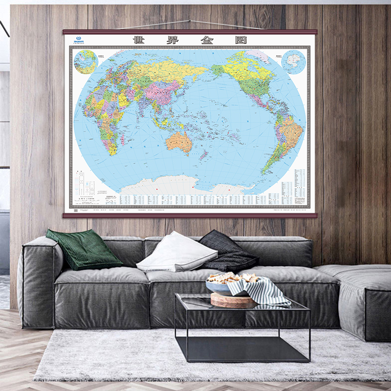 2024年新版 世界地图挂图 全图地图挂图2米x1.5米超大尺寸 双面覆膜高清精装高档办公室会议室墙贴挂图