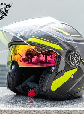VCOROS电动摩托车头盔男双镜片半盔女机车夏季三分之四头盔3C认证