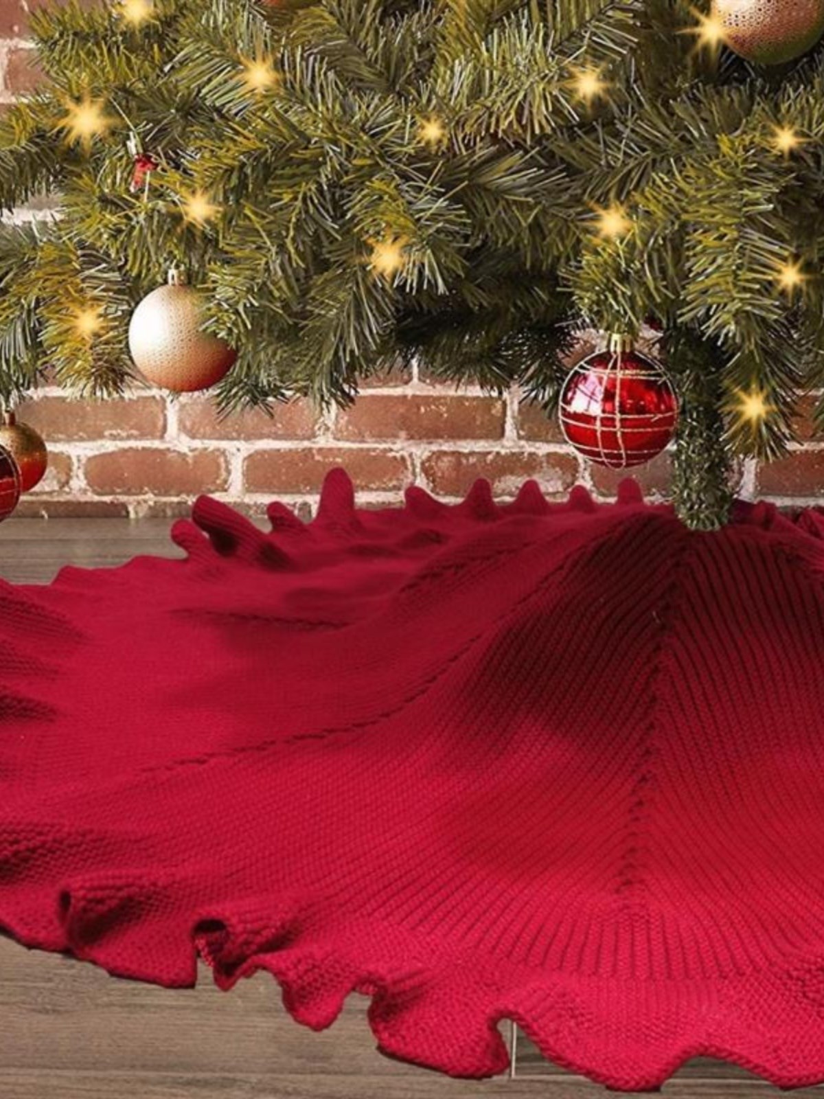 圣诞树底座装饰围裙毯子圣诞树裙红色针织树裙地毯圣诞节装饰品