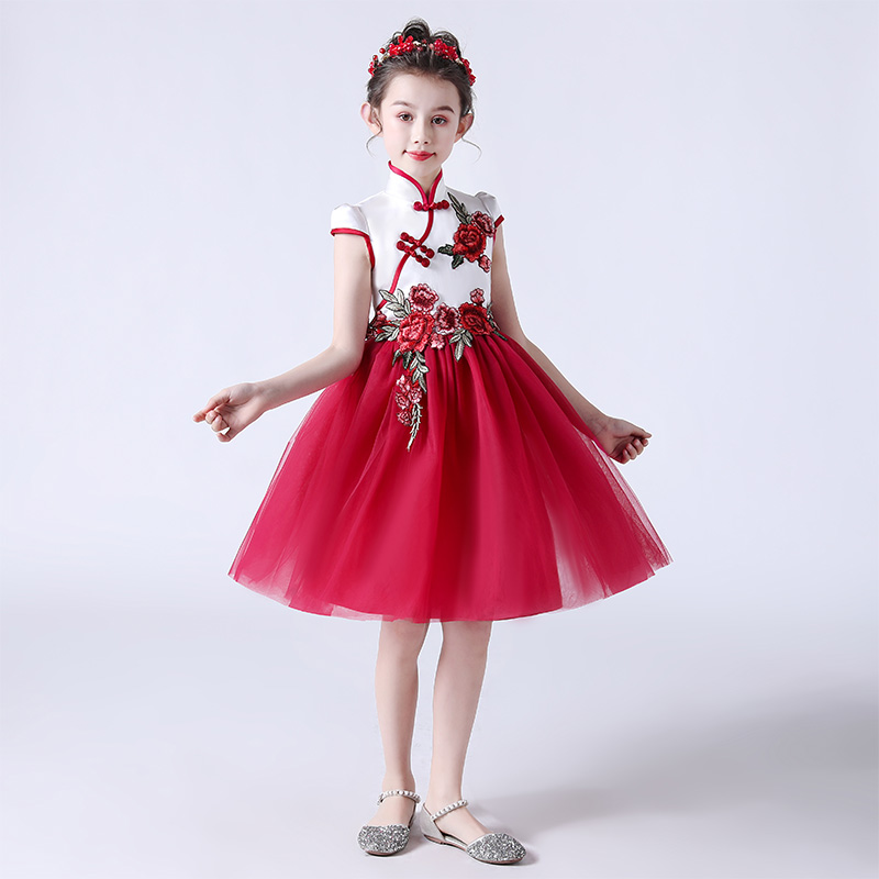中国风女童礼服儿童公主裙小主持人中式演出服女孩生日蓬蓬纱裙