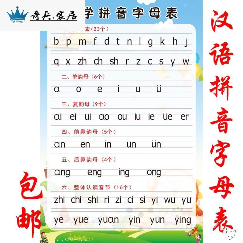 一年级小学生汉语拼音字母表声母韵母整体认读音节全表教室墙贴画