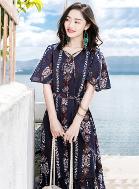 夏季越南芽庄旅游沙滩裙沙巴岛海边度假超仙显瘦雪纺连衣裙长裙子