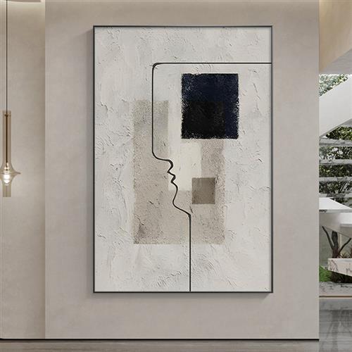 现代意式极简抽象入户客厅装饰画高级感轻奢简单黑白灰背景墙挂画