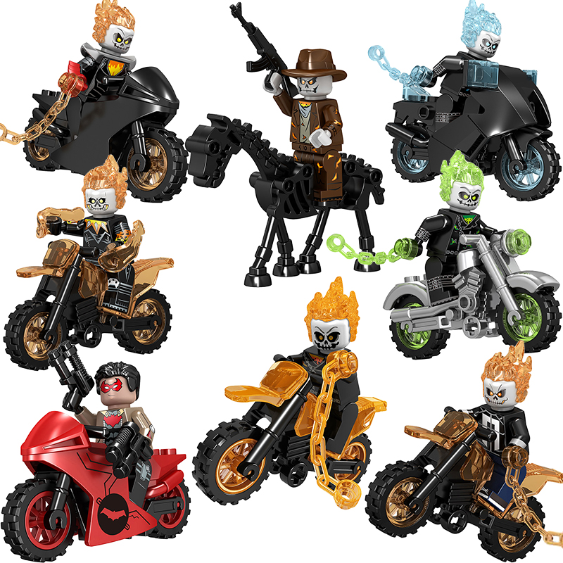 兼容乐高超级英雄恶灵骑士灵魂战车骷髅火摩托车焰拼装积木玩具