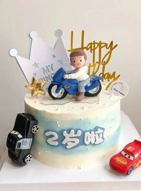 摩托车男孩摆件小王子生日蛋糕装饰宝宝一岁周岁百天儿童汽车插件