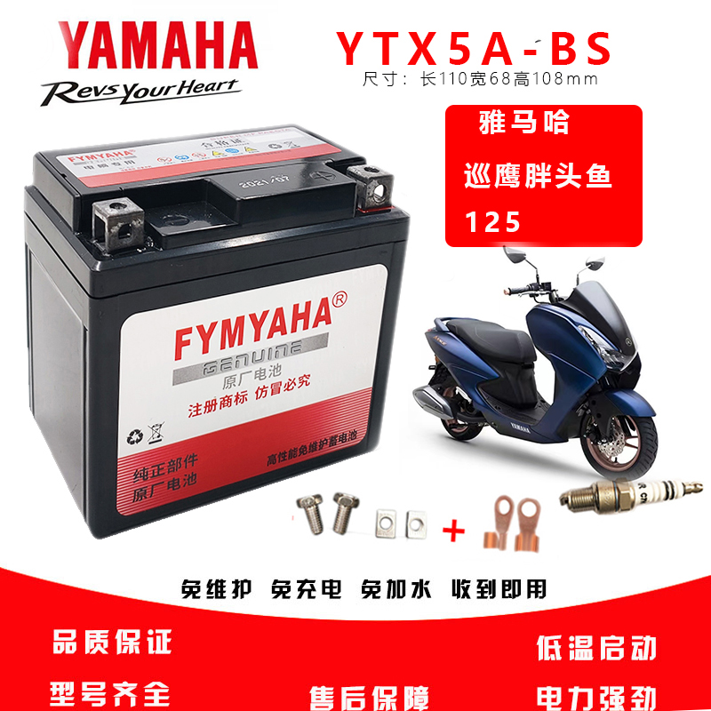 适用于雅马哈巡鹰125胖头鱼踏板摩托车原装电池MTX5L-BS干电瓶