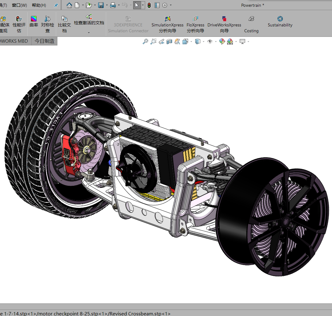 【400】轮毂电机驱动的电动汽车后桥图纸3D STP格式设计参考资料
