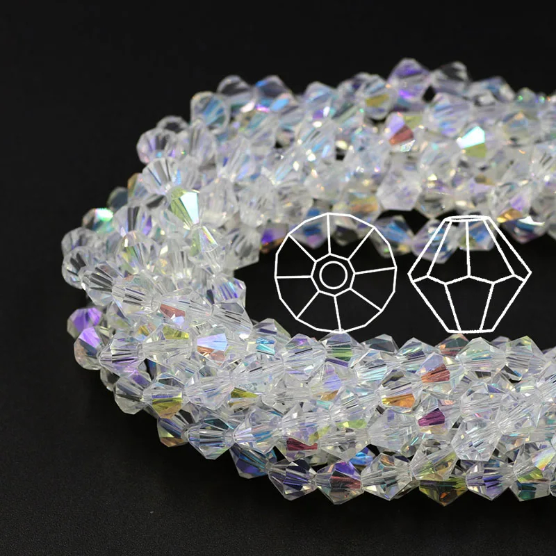 精品尖珠3,4,6,8mm菱形玻璃珠子diy手工串珠材料白色AB彩人造水晶