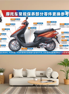 摩托车维修常规保养周期知识墙贴养护小常识广告背胶宣传防水装饰