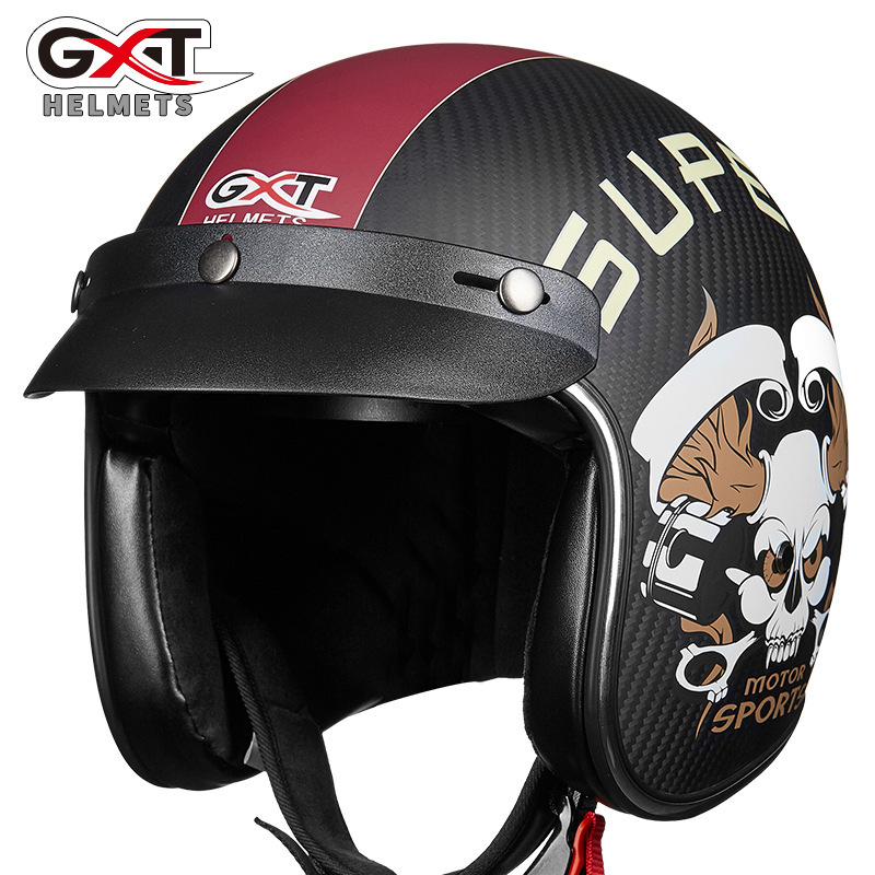 GXT摩托车头盔碳纤维复古盔半盔男个性酷机车半覆式夏季轻便式