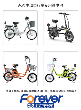 上海永久forever电动自行车锂电池24V36V48V助力车山地车10AH电瓶