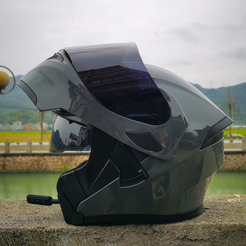 高档3C认证摩托车蓝牙揭面盔加大头围70特大号头盔机车安全帽复古