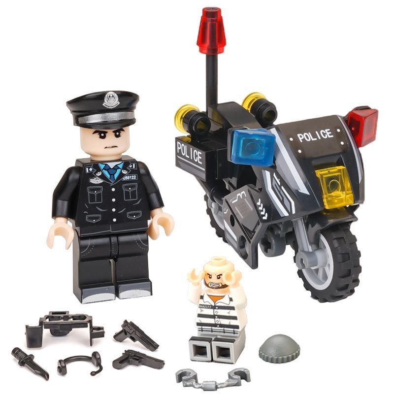中国积木城市警察系列人仔摩托车警车飞机模型拼装特种兵人偶玩具