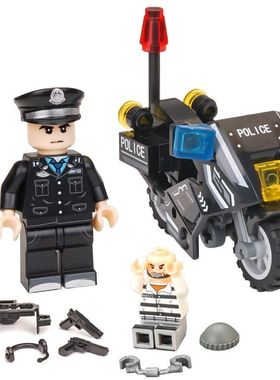 中国积木城市警察系列人仔摩托车警车飞机模型拼装特种兵人偶玩具