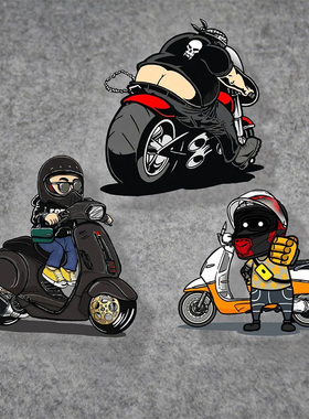 0169新款卡通摩托车骑手哈雷维斯帕反光贴纸搞笑创意拉花