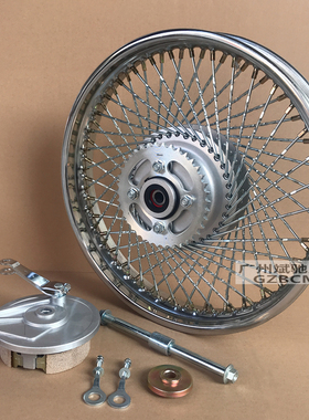 新摩托车轮毂适用CG125复古改装加宽碟刹轮圈加密钢丝前后轮毂促