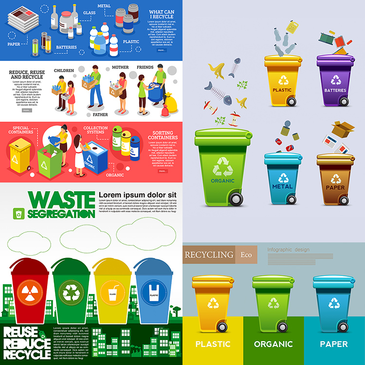 垃圾分类信息图表 环保爱护环境废品回收图标 AI格式矢量设计素材
