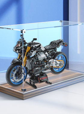 亚克力展示盒适用乐高42159雅马哈MT-10SP摩托车模型木制底收纳盒