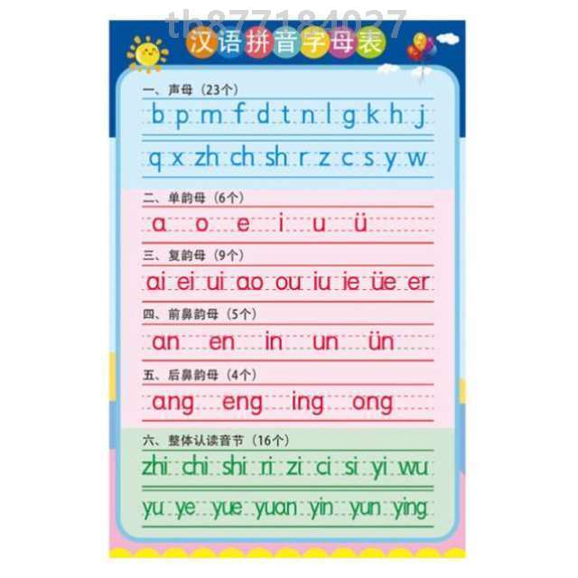 汉语声母幼小训练儿童一年级贴画衔接表挂图墙26韵母拼音字母个