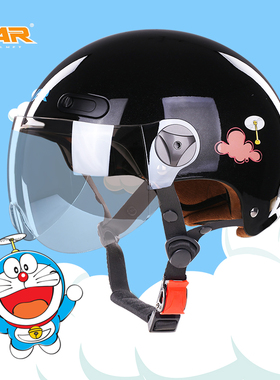 VAR哆啦A梦联名电动摩托车头盔四季女士机车半盔夏季防晒3C安全帽